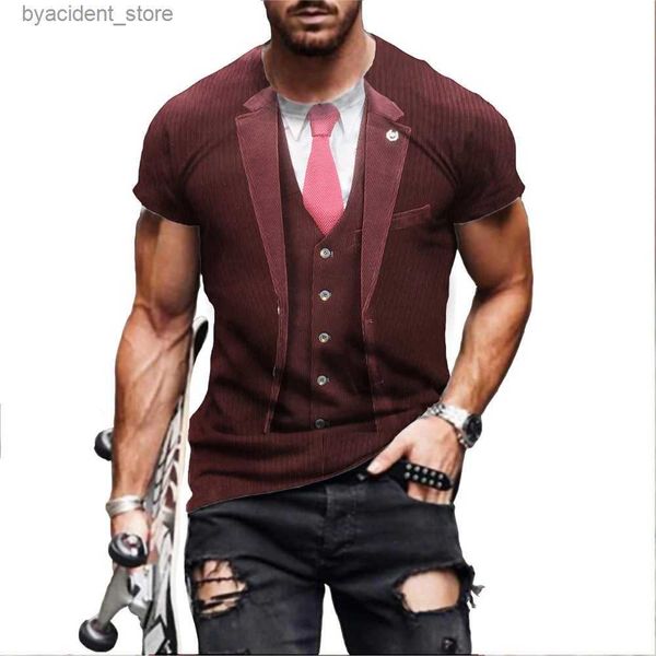 Camisetas para hombres Esmoquin para hombre y pajarita Camiseta impresa en 3D Camisa divertida de manga corta con traje falso Estampado Ropa de calle de moda en 2023 L240304