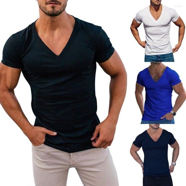 T-shirts pour hommes T-shirt uni à manches courtes à col en V pour hommes