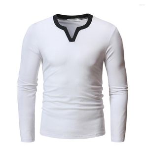 Camisetas para hombre, camiseta con cuello en V para hombre, camisetas básicas informales de manga larga ajustadas lisas, jersey H30