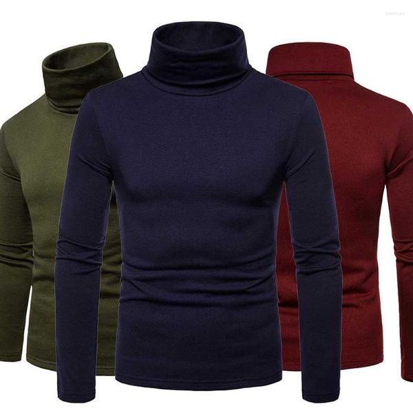 Camisetas de hombre Invierno para hombre Algodón térmico Cuello de tortuga Jersey Skivvy Estiramiento básico Sólido Grueso Delgado Casual Manga larga