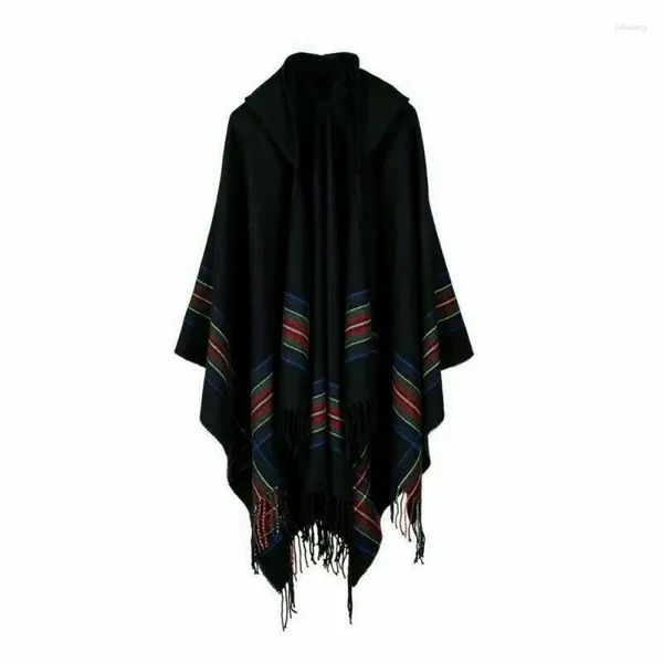 T-shirts pour hommes Mens Wool Blend Stripe Châle à capuche Manteau Boho Gypsy Hippie Cape Poncho Hoody Unisexe