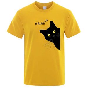 T-shirts masculins miaoue noire chat drôle impression hommes souffle t vêtements d'été strtwear tops surdimensionné coton lâche court seve h240508