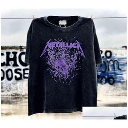 T-shirts pour hommes Metallca Washed Vintage Manches courtes Metalica T-shirt Hommes Femmes Chemises Rétro Heavy Metal Rock Band Unisexe Ees Man 217 Dhq15