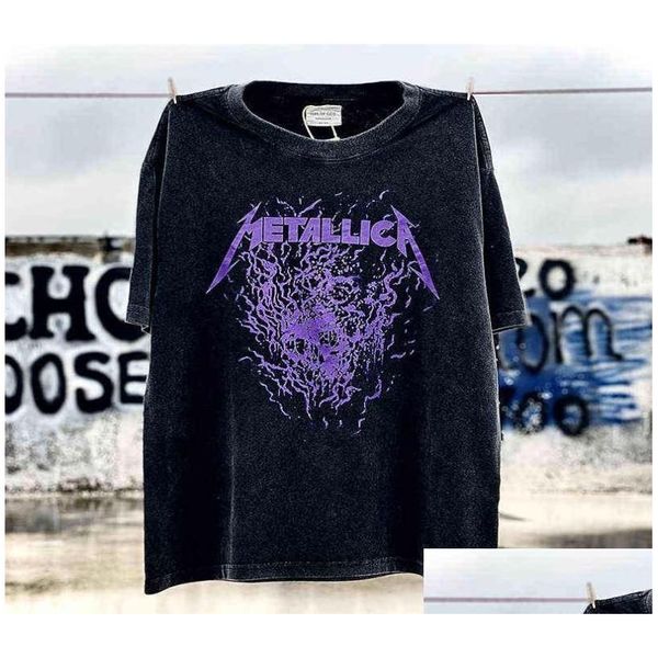 Camisetas para hombres Metallca Lavado Vintage Mangas cortas Metalica Camiseta Hombres Mujeres Camisas Retro Heavy Metal Rock Band Unisex Ees Man 217 Dhq15