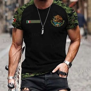 T-shirts voor heren Mexicaanse vlagafdruk T-shirts Mens 3D-print Nieuwe mode Mexico grafische persoonlijkheid T-shirt Men kleding dagelijkse casual ts tops t240419