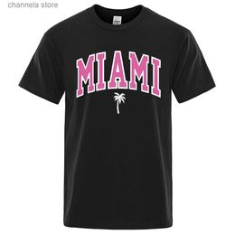 T-shirts pour hommes Miami Seaside City Personnalité Lettre T-shirt Hommes Casual Lâche Menswear Oversize Summer Coton Dessin animé O-Cou Coton Vêtements T240202