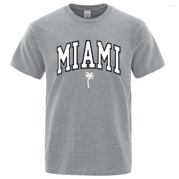 Camisetas para Hombre Miami Seaside City Personalidad Letra Hombres Creatividad Ropa con Cuello Redondo Camisetas Sueltas de Verano Moda Algodón Manga Corta