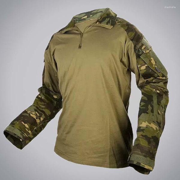 T-shirts pour hommes, militaire tactique, fermeture éclair, manches longues, col rabattu, Camouflage, chemise respirante, sport d'escalade