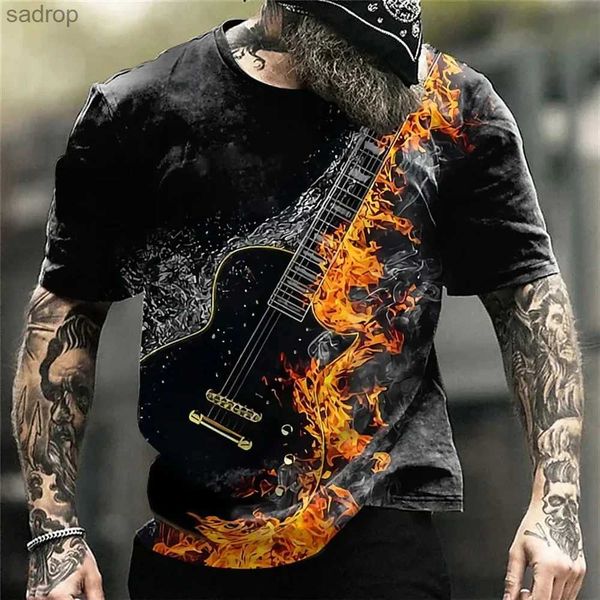 T-shirts masculins Minimaliste de la mode artistique Guitare Retro Imprimé Vêtements à manches courtes Summer décontracté séchage rapide Top T-shirtxw