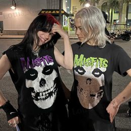 T-shirts masculins Misfits T-shirt y2k Femmes Harajuku Gothic Hip Hop Graphic Printing Cotton Round Cou Tshirt Surdimension