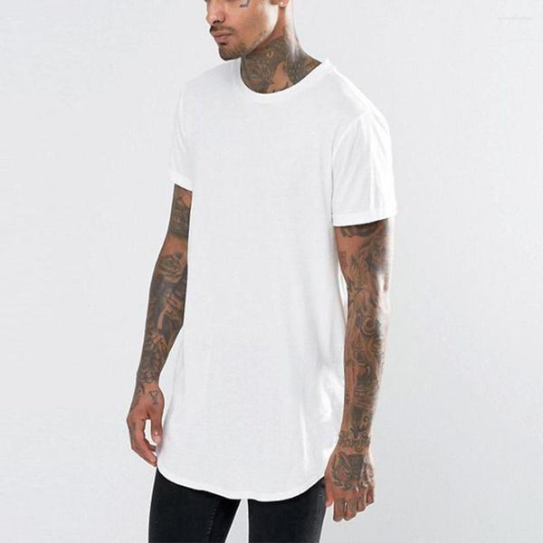 Hommes t-shirts MISSKY hommes été chemise blanc noir couleur mode décontracté ample ourlet rond allongé solide T-shirt homme vêtements