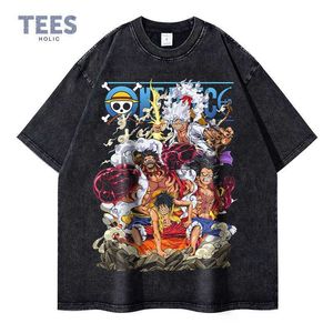 Heren t-shirts aap d luffy t-shirt streetwear vintage gewassen anime een stuk t-shirts manga zomer zomers korte mouw oversized nika tops tees heren j230625