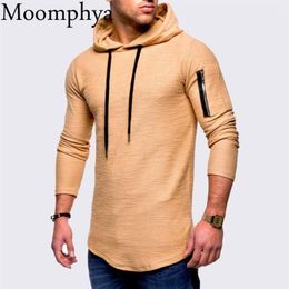 T-shirts hommes Moomphya capuche à manches longues hommes t-shirt t-shirt à glissière t-shirt longline t-shirt streetwear hip hop t-shirt vêtements 20211295i