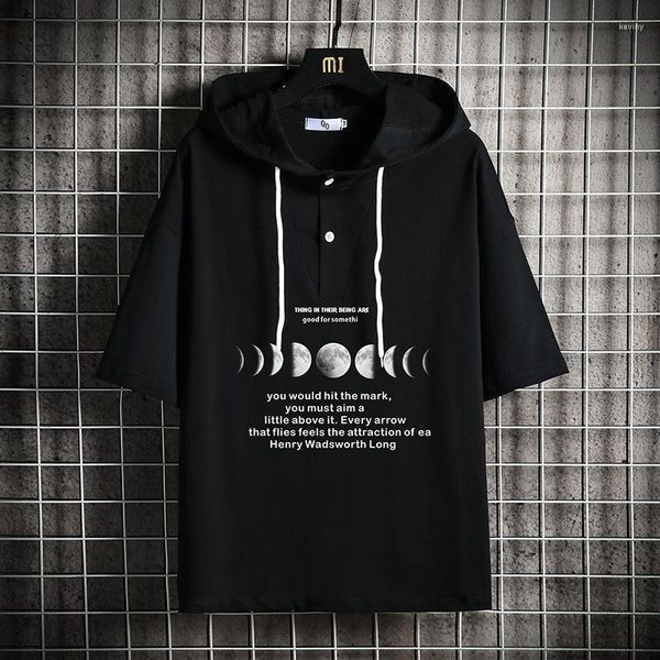 T-shirts pour hommes Moon Mens Summer Imprimé Chemise à manches courtes avec capuche Hip Hop Tops Tees Streetwear Sports Tshirt Plus Size 5XL Vêtements