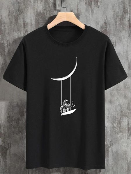 Camisetas para hombre con estampado de columpio de luna, cuello redondo, manga corta, camisetas gráficas, ropa, trajes de verano