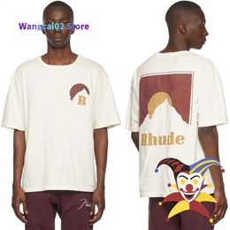 Camisetas de hombre Moonlight Rhude Camiseta Hombre Mujer Puesta de sol Impresión RHUDE Negro Blanco Suelto Albaricoque Hip Hop Top Tee 022223H