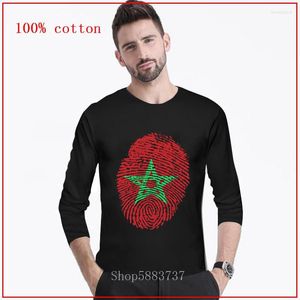 T-shirts pour hommes Maroc Drapeau D'empreintes Digitales À Manches Longues Tee 2023 Cool Cookie Monster Café Conception Imprimé Anti-Rides Coton Homme Top