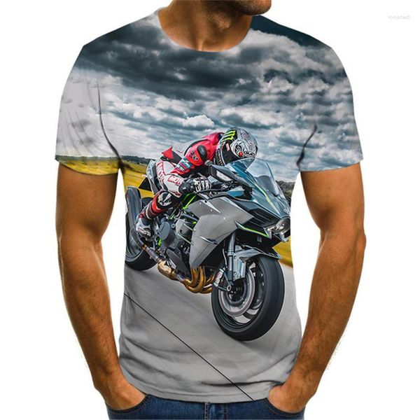 T-shirts pour hommes Moto Biker Hommes T-shirts 3D Locomotive Street Hip Hop Chemise surdimensionnée à manches courtes à col rond Motif de moto Tee Big