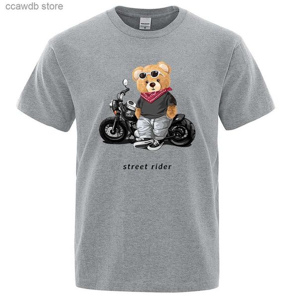 T-shirts hommes Moto Enthusiast Street Teddy Rider T-shirt imprimé Hommes Lâche Casual Manches courtes Été Respirant Tee Coton Vêtements T240105