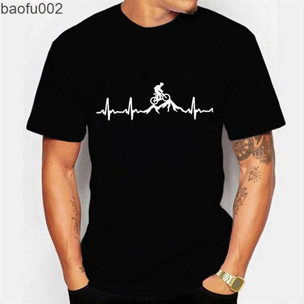 T-shirts pour hommes Mountain Bike Heartbeat Bike Print T-shirts pour hommes Casual Print 2021 Été Manches courtes T-shirt noir Tees Plus Taille Camiseta W0322