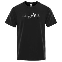 T-shirts voor heren Mountain ECG T-shirt Summer Men Women kort t-shirt grappige hiphop ts tops kledingelektrocardiogram t-shirt H240429