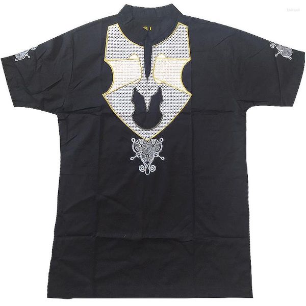 T-shirts pour hommes Mr Hunkle mode hommes africains été à manches courtes col montant broderie Dashiki hauts décontracté 2023 D