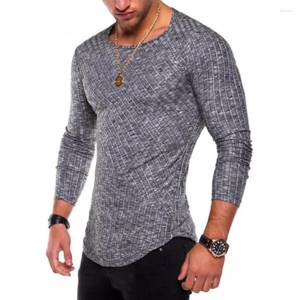 Camisetas para hombre MRMT 2023, camisa de manga larga para hombre, con costuras en tiras, dobladillo en arco, camisa con cuello redondo, estilo de camiseta