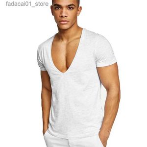 T-shirts voor heren MRMT Heren Deep V-Neck European Size Fitness Leisure Cotton T-Shirt Solid Color T-Shirtq240426