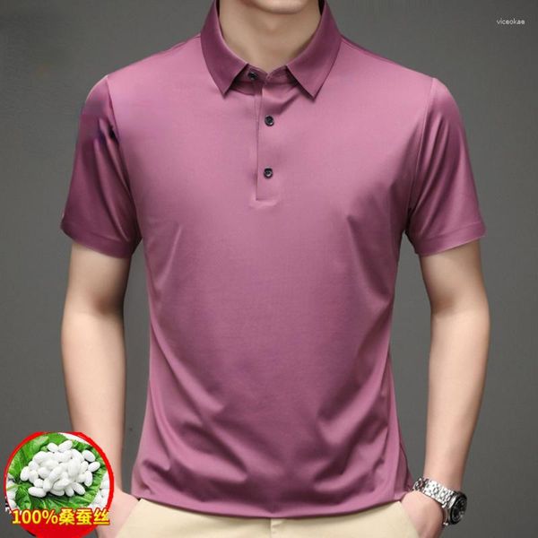 Camisetas masculinas camisa mulberry hombres 2023 polvo de verano tapas de manga corta ropa de seda de hielo de alta gama