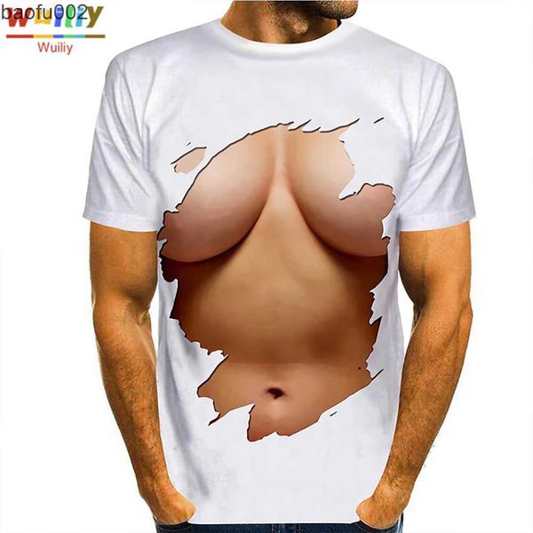 T-shirts hommes Muscle T-shirt graphique pour hommes 3D Imprimer Faux Flesh T-shirt Modèle Top Femmes / Hommes Garçons Funny Tee Hip Hop Tops intéressants W0322