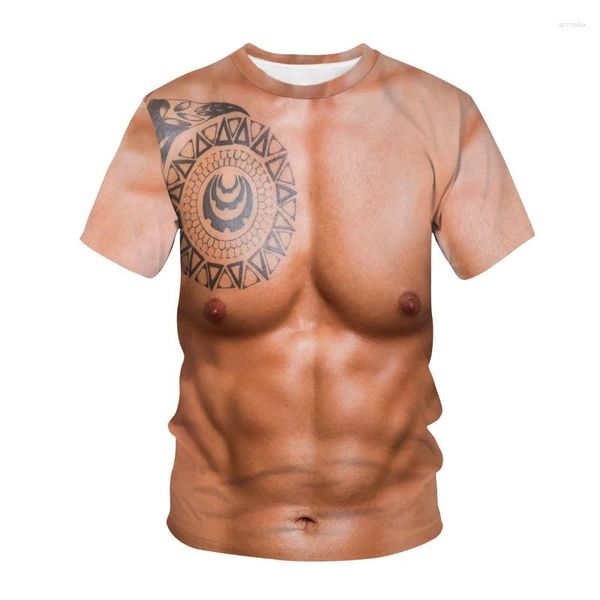 T-shirts pour hommes Muscle Shirt Hommes Muscles abdominaux T-shirts drôles Tops Mâle Été À Manches Courtes Tshirt Poitrine 3D Imprimé Vêtements Pour Hommes Garçon