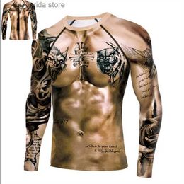 T-shirts voor heren Muscle Tattoo Compressie-T-shirts voor heren Lange Slve Wolf Dragon Sportkleding Rashguard Fitness Gym Tops Ts Strtwear T-shirt Y240321