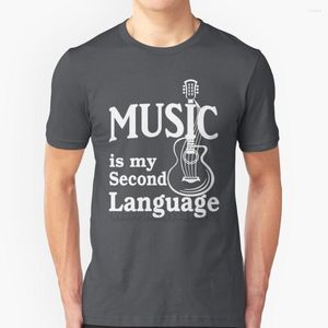 Men's t shirts muziek is mijn tweede taal gitaar gitaar witte tekst korte mouwen t-shirt harajuku hiphop tee tops