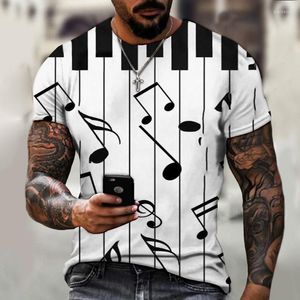 Heren t shirts muziek piano noot afdrukken t-shirt digitale 3d heren top zomer korte mouw pullover persoonlijkheid mode kleding