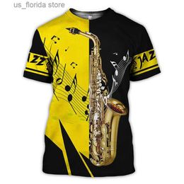Camisetas para hombres Música Saxofón Camiseta gráfica para hombres Strtwear Harajuku Moda Hip Hop Short Slve Ropa de mujer Casual Camiseta de gran tamaño Y240321