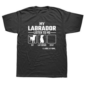 T-shirts masculins Mon Labrador Retriever m'écoute.Graphiques d'anniversaire amusants à la mode neuve en coton à manches courtes à manches courtes