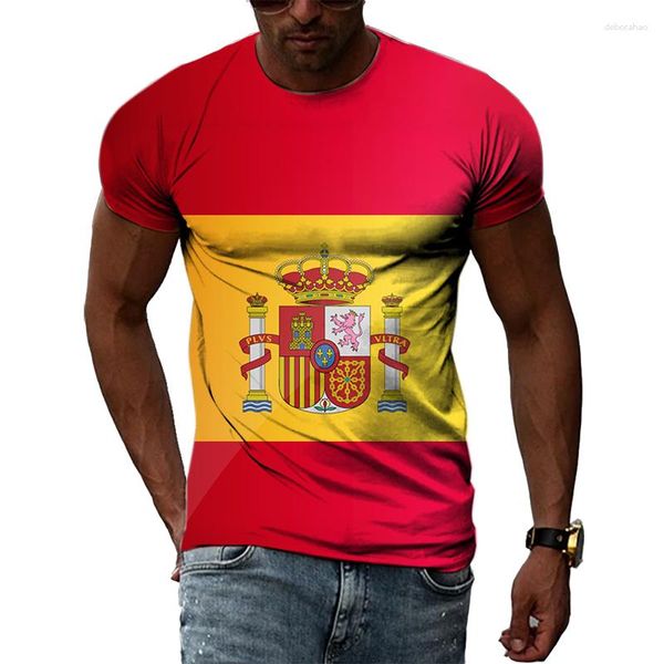 Camisetas para hombre, camisetas con bandera nacional, celebraciones de España, camisetas de manga corta con estampado 3D, camisetas informales de verano con cuello redondo para hombre