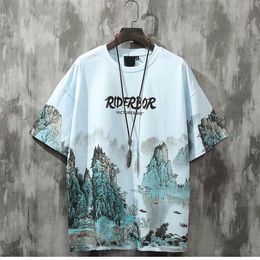 Men S t Shirts National Landscape Printing T Shirt Men S Summer Loose Trend Chinese stijl Paren half mouwen Harajuku Hip Hop Clothing 230420