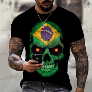 T-shirts hommes T-shirts de football de l'équipe nationale T-shirt Hommes Femmes Brésil Royaume-Uni Flag3D Crâne Imprimer Été Mode Football T-shirt Respirant Lâche Top T231219