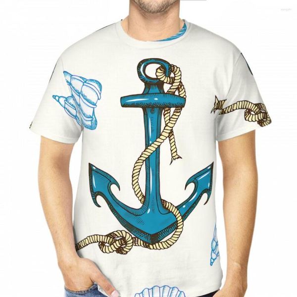 T-shirts pour hommes motif nautique avec ancres et coquillages dessinés à la main Polyester 3D impression Art chemise vêtements à séchage rapide t-shirts