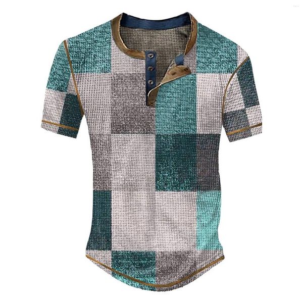 T-shirt à manches courtes pour hommes, haut décontracté, rayé, à carreaux, rétro, Denim occidental imprimé, chemise en V, soutien-gorge, Petite col roulé