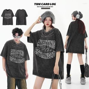 Camisetas para hombres Collar lavado Grunge angustiado Grunge de gran tamaño unisex