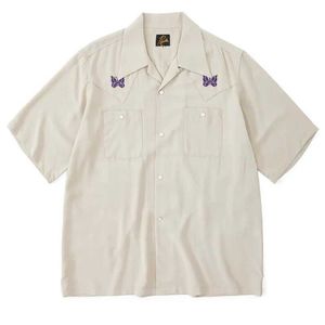 T-shirts voor herennaalden Denim shirt met vlinder Pocket Design Mens Butterfly borduurwerk met korte mouwen T-shirt J240402