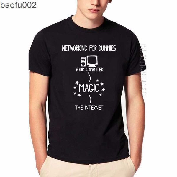 T-shirts pour hommes Networking For Dummies Man T Shirt Funny Geek Nerd It Computer Gift Programmer Cotton Men O Neck T-Shirt Boyfriend Gift W0322