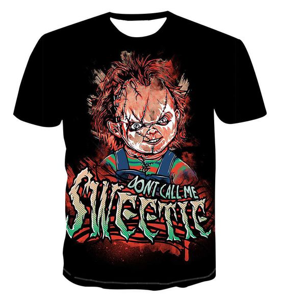 Camisetas para hombres Nueva impresión digital 3D fantasma muñeca horror camiseta de moda para hombres marca de malla de manga corta