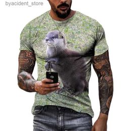 T-shirts pour hommes Nouveau 3D Funny Beaver T-shirts graphiques Mode d'été Personnalité décontractée Style de rue Imprimé Grand col rond T-shirts à manches courtes L240304
