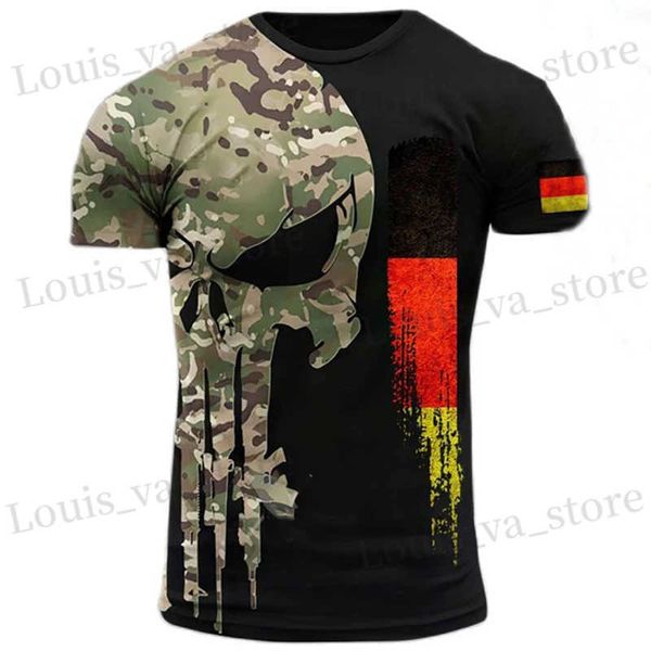 T-shirts masculins New Army Veteran 3D Print Mens T-shirts allemand soldat décontracté cou rond lâche court tops camouflage commando vêtements T240419