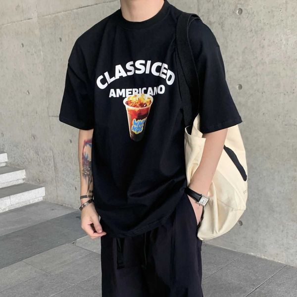 T-shirts pour hommes Nouveau motif coréen en coton imprimé T-shirt d'été Y2K personnalisé mode pour hommes décontracté manches demi-manches rétro haut J240228