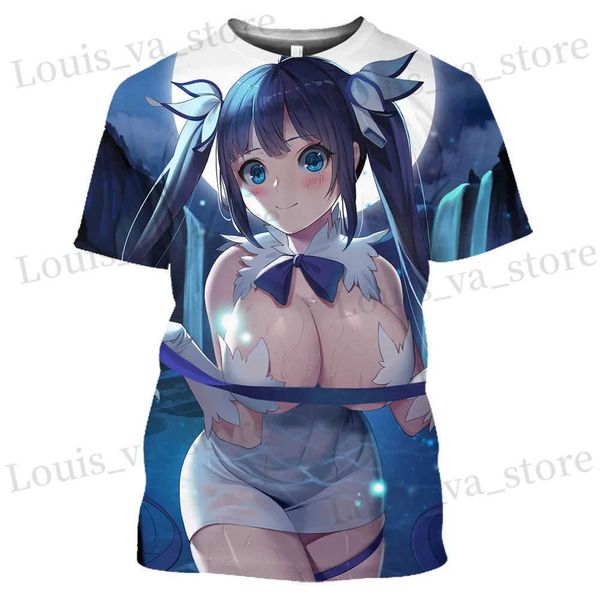 Camisetas para hombres New Danmachi Hestia Anime Sexy Girl 3d Print Strtwear T Shirt para hombres y mujeres Moda casual de niños de gran tamaño T240419