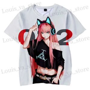 T-shirts voor heren nieuwe lieveling in de Franxx Men and Women Anime 3D Print Strtwear Girl Zero Two Cosplay T-shirt Harajuku ts oversized kleding T240419